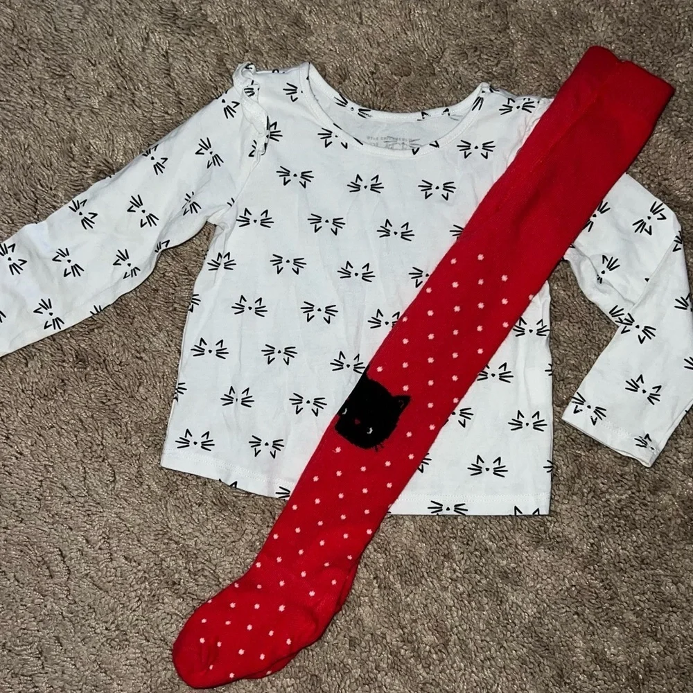 Gymboree Red Polka Dotted Cat Leggings and T-shirt Size 12-18 Months